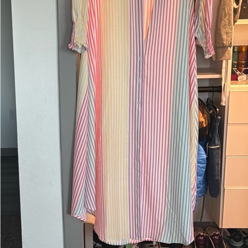 Woman Colorful Striped Button-Down Dress